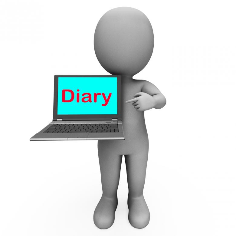 Free stock image of Diary Laptop Character Shows Online Reminder Or Scheduler created by Stuart Miles