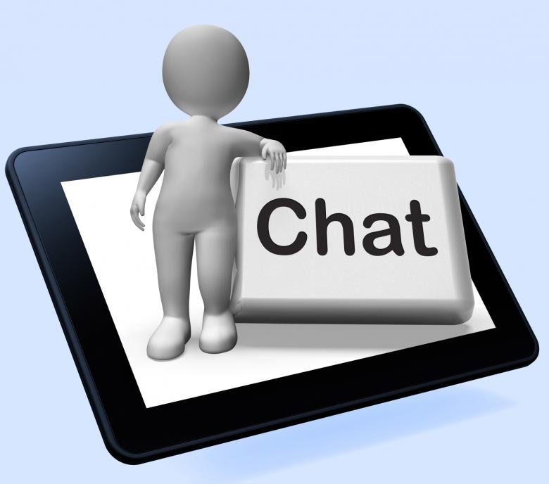 Free stock image of Chat Button With Character Shows Talking Typing Or Texting created by Stuart Miles