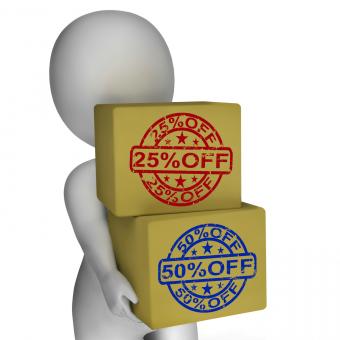Free Stock Photo of Sale Boxes Show 25 Reduced Price
