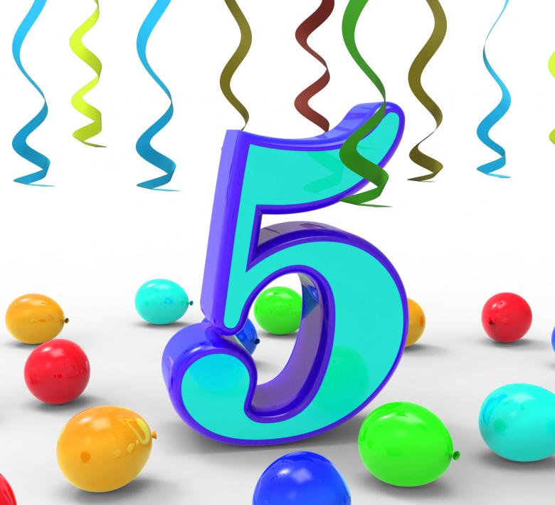 Free stock image of Number Five Party Means Creativity Or Colourful Balloons created by Stuart Miles