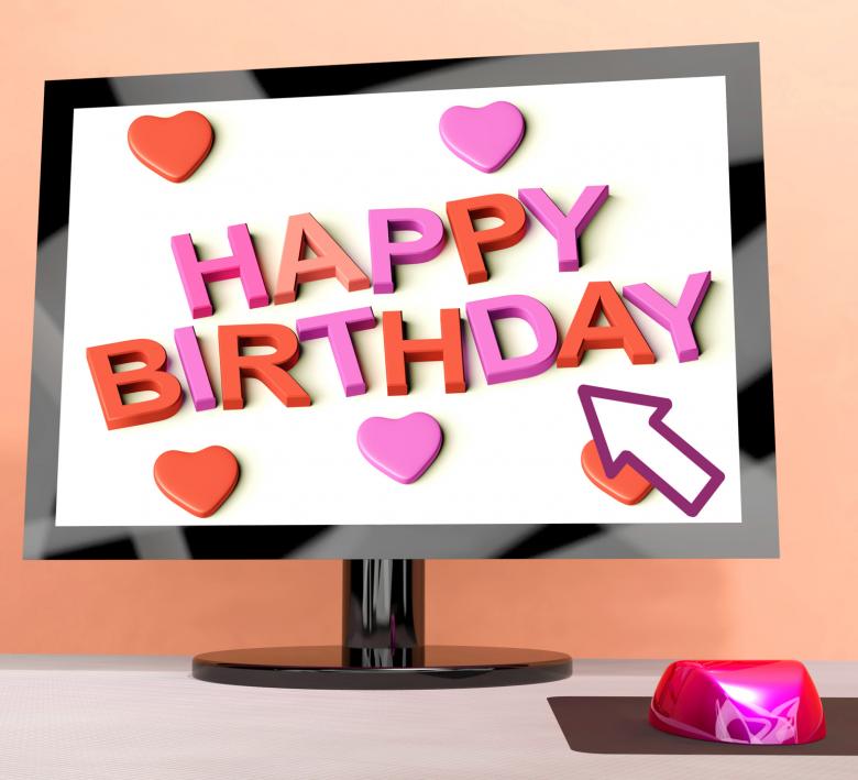 Free stock image of Happy Birthday On Computer Screen Showing Online Greeting created by Stuart Miles