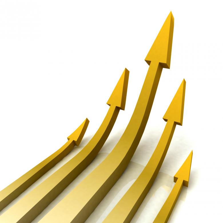 Free stock image of 5 Gold Arrows Shows Progress Target created by Stuart Miles