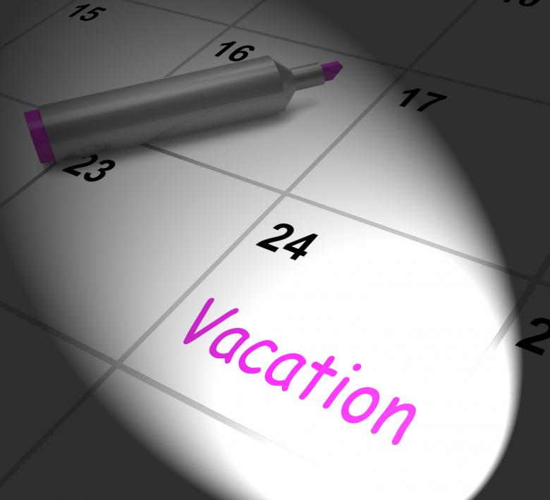 Free stock image of Vacation Calendar Displays Day Off Work Or Holiday created by Stuart Miles