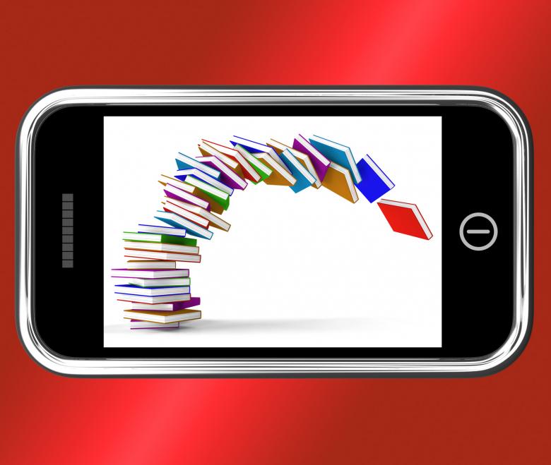 Free stock image of Mobile Phone With Falling Books Shows Online Knowledge created by Stuart Miles