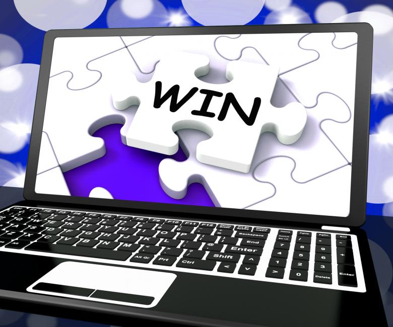 Free stock image of Win Puzzle On Laptop Shows Victory created by Stuart Miles