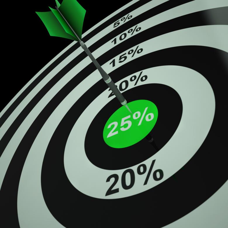 Free stock image of 25 Percent On Dartboard Shows Aimed Markdowns created by Stuart Miles