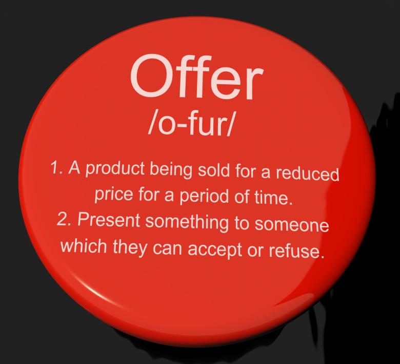 Free stock image of Offer Definition Button Showing Discounts Reductions Or Sales created by Stuart Miles