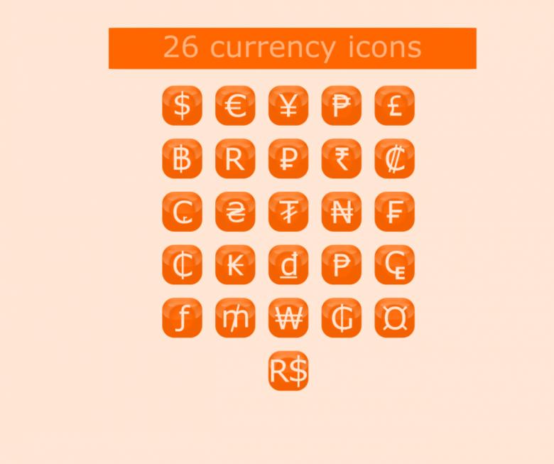 Free stock image of 26 Currency Buttons Set created by pixloger