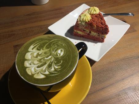 Green Coffee Drink and Cake - Free Stock Photo