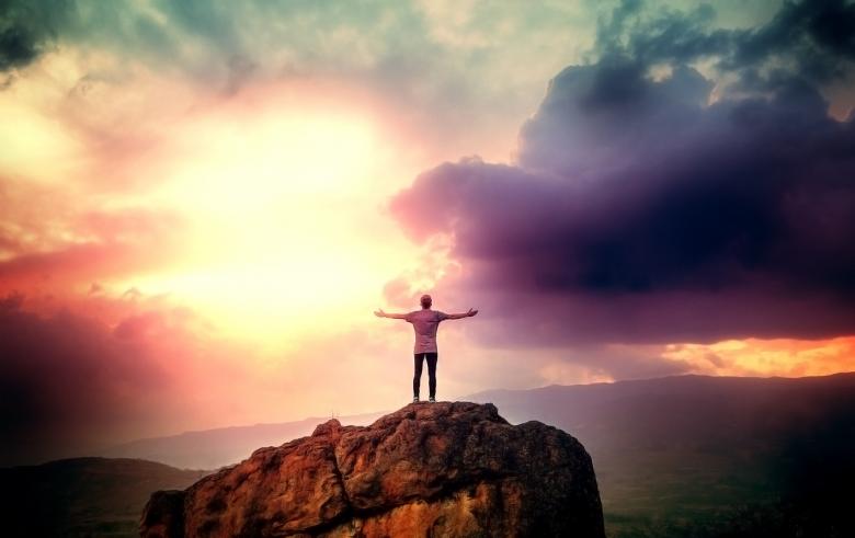 Free stock image of Man on the Summit Embracing a Brave New Day created by Jack Moreh