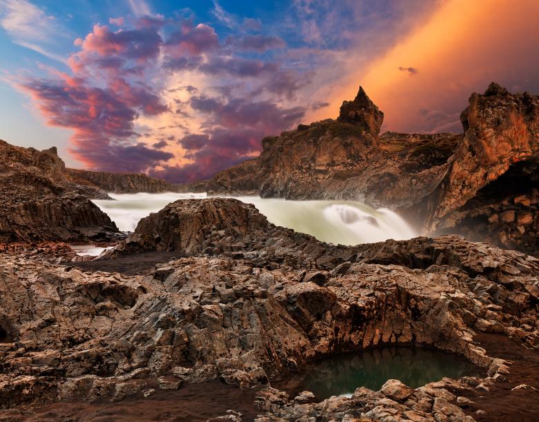 Free stock image of Godafoss Sunset Fury created by Nicolas Raymond