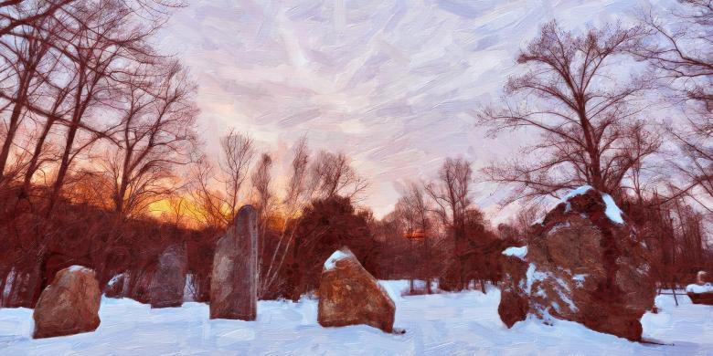 Free stock image of Winter Dawn Megaliths - Primordial Stokes created by Nicolas Raymond