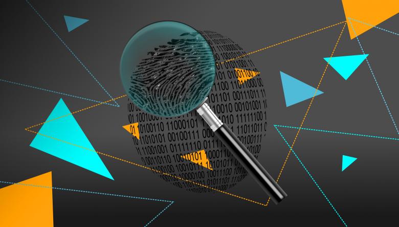 Free stock image of Magnifying Glass Over Binary ID Fingerprint - Dark Background created by Jack Moreh
