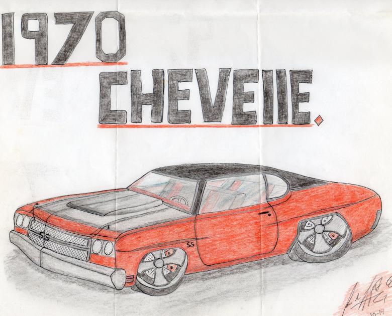 Free stock image of 1970 Chevelle drawing by hand created by rudy liggett