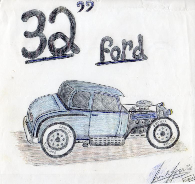 Free stock image of Hot Rod drawing by hand created by rudy liggett