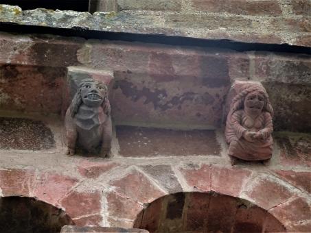 Free Stock Photo of Red sandstone gargoyles in 13th century church