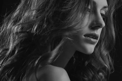 Free Stock Photo of Black and White Studio Portrait of a Woman