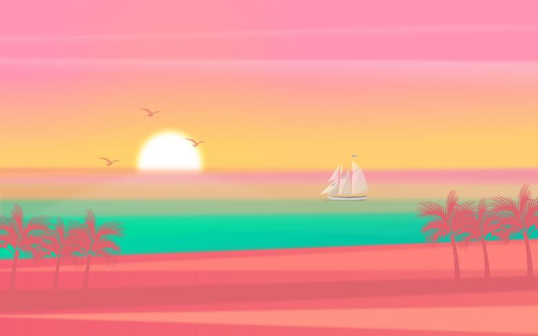 Free stock image of Summer Background with Sail Boat and Palm Trees created by Jack Moreh