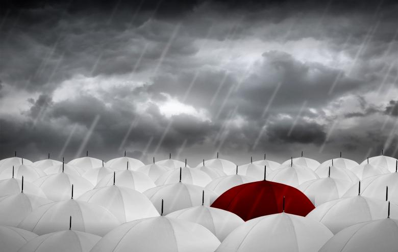 Free stock image of Red Umbrella vs White Umbrellas - Be Different created by Jack Moreh