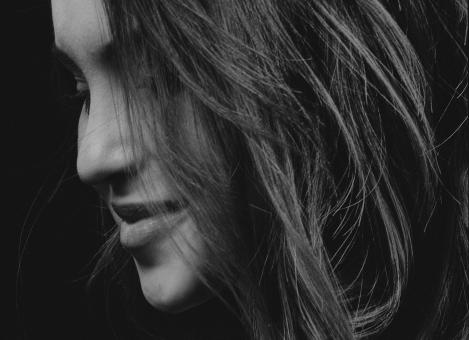 Free Stock Photo of Dark Haired Woman B&W Portrait