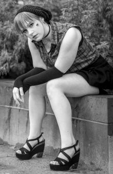 Woman Sitting - Black and White - Free Stock Photo