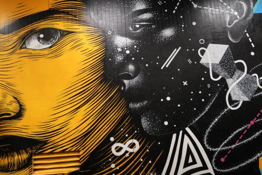 Free Stock Photo of Yellow and black graffiti portraits
