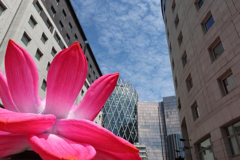 Free stock image of Inflatable and mobile giant flower created by GAIMARD Jacques