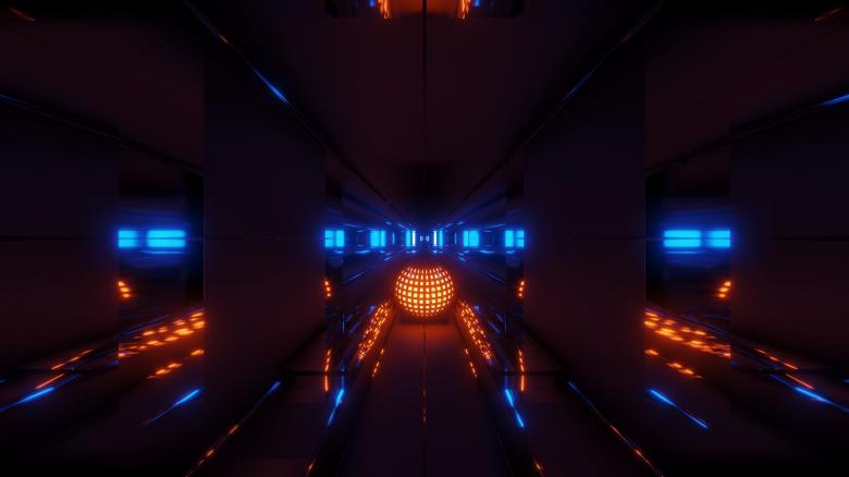Free stock image of Glowing sphere with reflective space tunnel background created by tunnelmotions