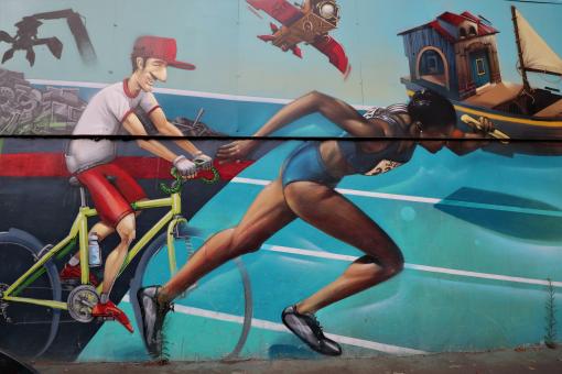 Wall painting of sport on a French factory