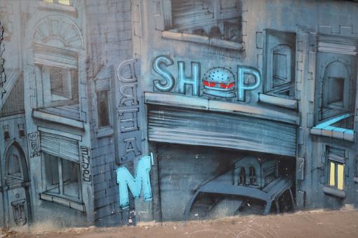 Realistic wall painting on a French factory