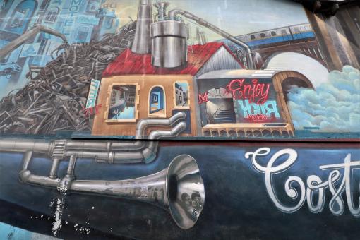 Mural wall painting on a French factory