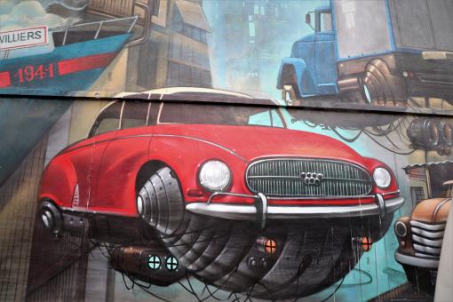 Car wall painting on a French factory