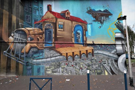 Wall painting on a French factory
