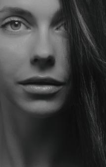 Free Stock Photo of Dark Hair Woman Portrait in Black and White