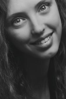 Free Stock Photo of Smiling Girl Portrait - Black and White