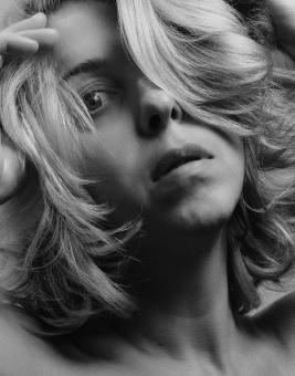Free Stock Photo of Blond Girl Studio Portrait - Black and White