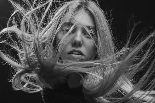 Free Stock Photo of Girl with Long Hair - Black and White Portrait
