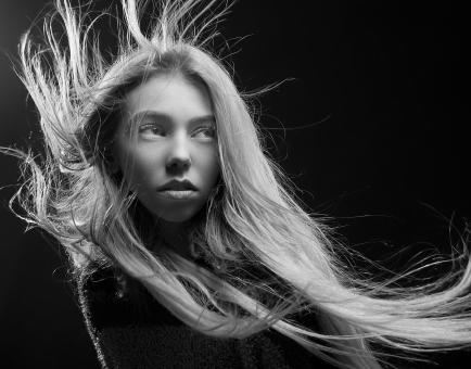 Free Stock Photo of Model with Long Blond Hair - Black and White