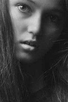 Free Stock Photo of Young Brunette Portrait - Black and White