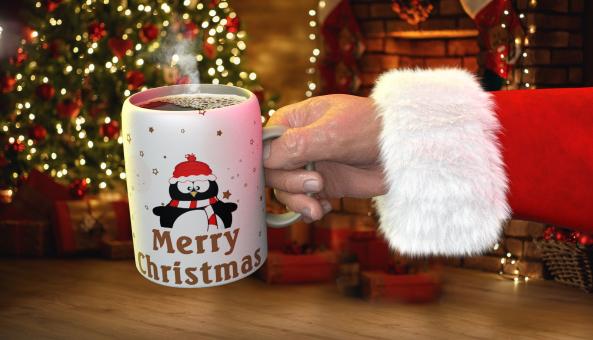 Merry Christmas - Santa Claus Holding Coffee - Free Stock Photo