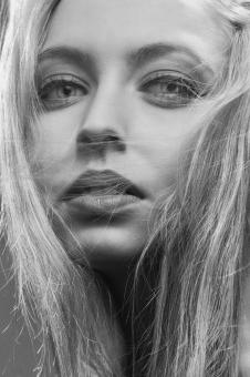 Free Stock Photo of Girl Portrait with Blond Hair - Black and White