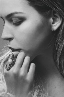 Free Stock Photo of Profile of Girl with Ring - Black and White