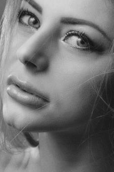 Free Stock Photo of Beautiful Girl Face - Black and White Portrait