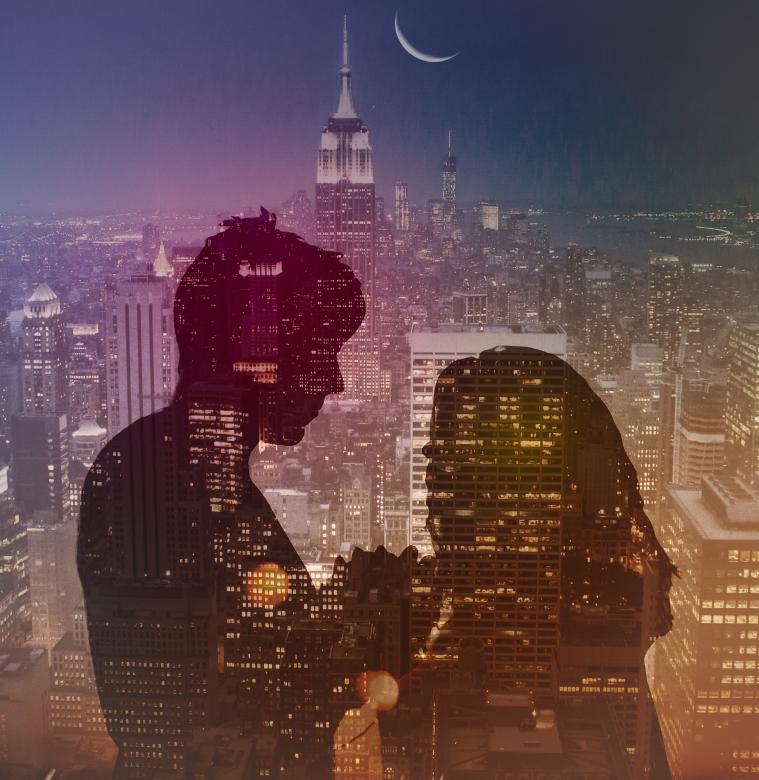 Free stock image of Romantic Couple over City at Night - Double Exposure Effect created by Jack Moreh