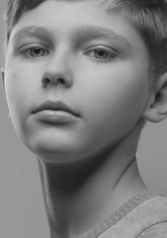 Free Stock Photo of Boy Portrait in Black and White