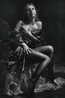 Free Stock Photo of Model Posing in Dress - Monochrome