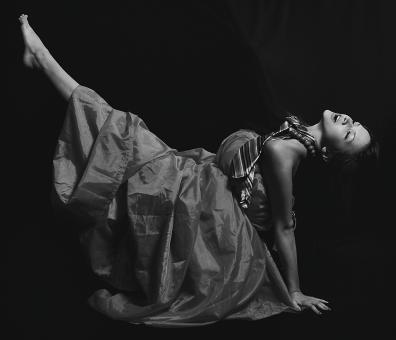 Free Stock Photo of Girl in Dress Dancing - Monochrome