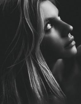 Free Stock Photo of Beautiful Female Profile - Blond Girl - Black and White