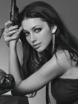 Free Stock Photo of Girl with a Gun - Black and White Portrait