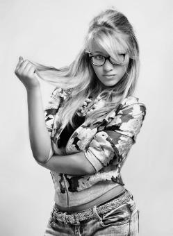 Free Stock Photo of Stylish Girl with Glasses - Black and White Portrait